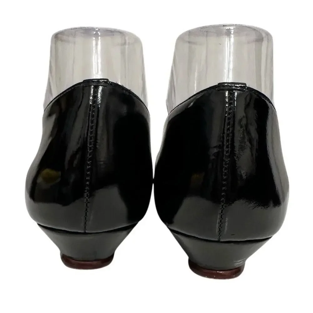 Vintage Nine West Black Patent Bow Wedge Heels Size 9N Retro‎
